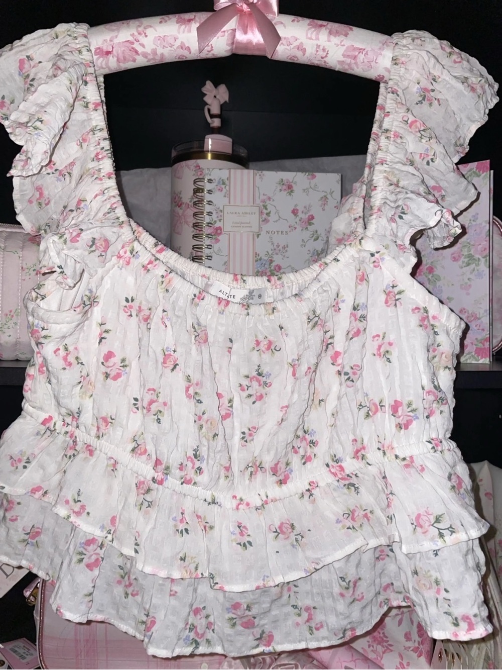 Altar’d State Pink Floral Ruffle Peplum Blouse Top Size S